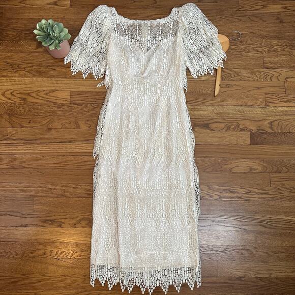 House of Bianchi Vintage Crochet Lace Cream Bridal Column Dress - Picture 1 of 6